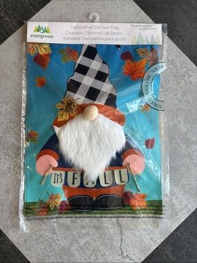 NWT - Evergreen Decorative Fall Gnome Garden Flag - Blue & Rust